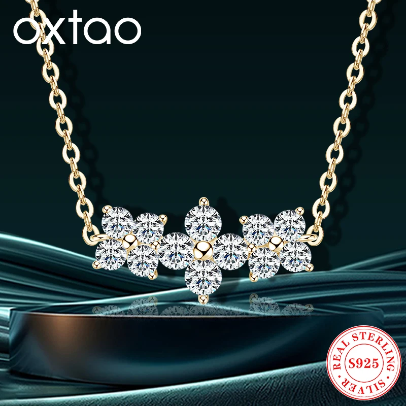 

OXTAO Lucky Four-leaf Clover Pendant for Women S925 Silver Sparkling Diamond Moissanite Pendant Necklace Valentine's Day Gift