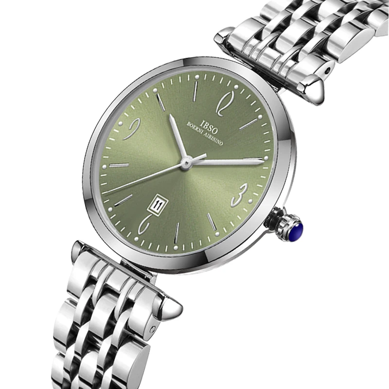 Fashion Steel Watch Women White Dial Ultra Original Waterproof Hand Clock Female Gifts Luxury Brand Ladies Wristwatches Green