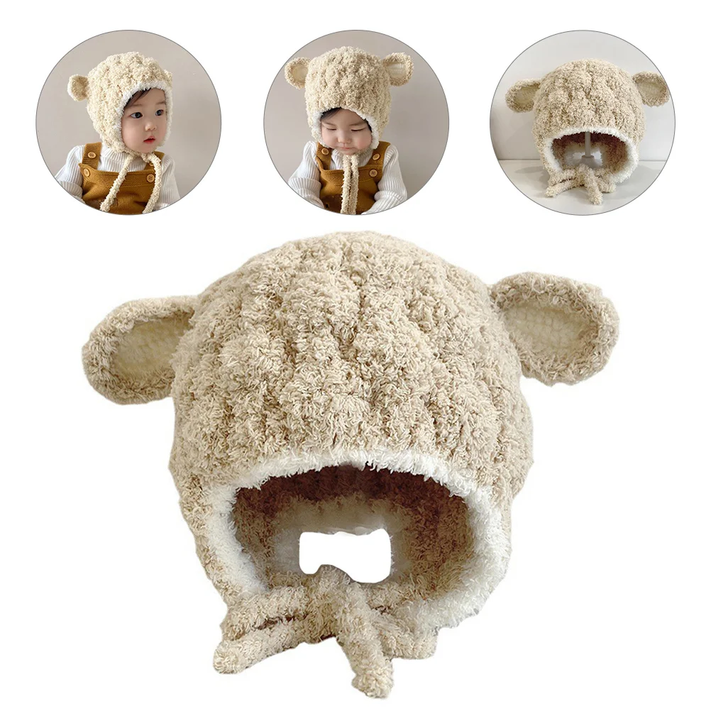 

Baby Bobble Hat Earmuffs Toddler Hats Knitted Newborn Kids Girl Winter Cartoon Baby Cap Soft Acrylic Fiber Long Wear Comfortable