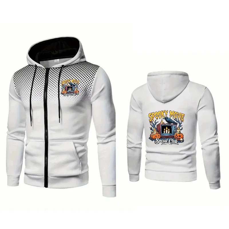 Men's Hooded Jacket Blue Spooky Movie Social Club Printed Halloween Party Costume Casual Wear for Men
