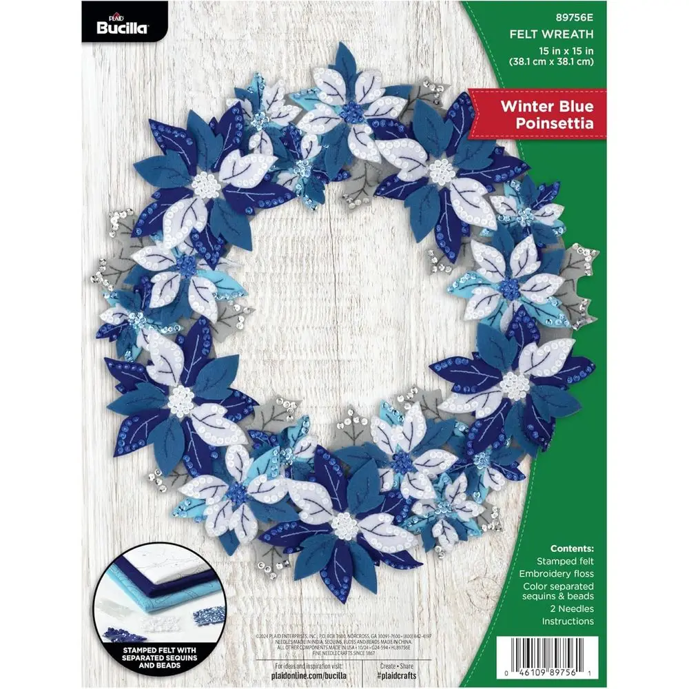 

elt Applique Wreath Mg Kit, Winter Blue Poinsettia, Perect or DIY Arts and Crats