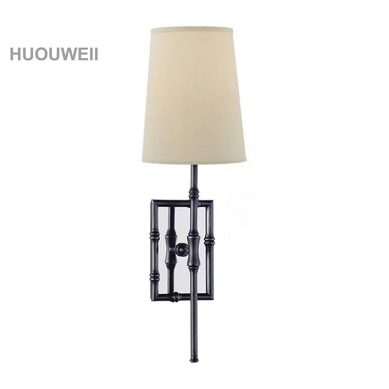 American Creative Bamboo Tube Tapered Cloth Lampshade Wall Lamp Bedroom Bedside Lamp Background Wall Staircase Bathroom Lamp