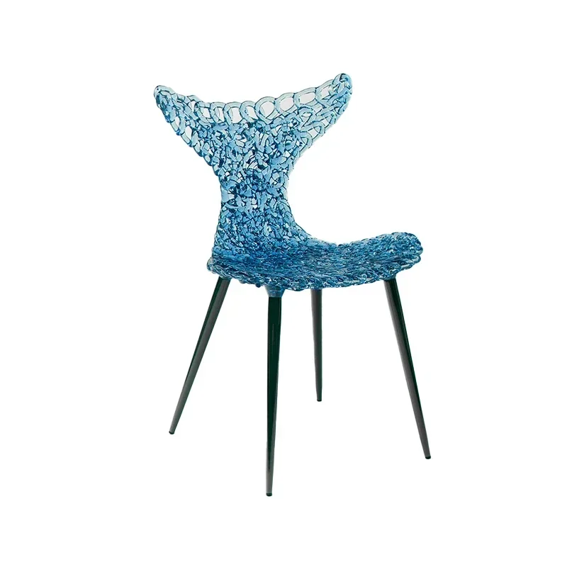 

New fishtail Restaurant Internet celebrity dining Transparent art Hotel brass crystal chair