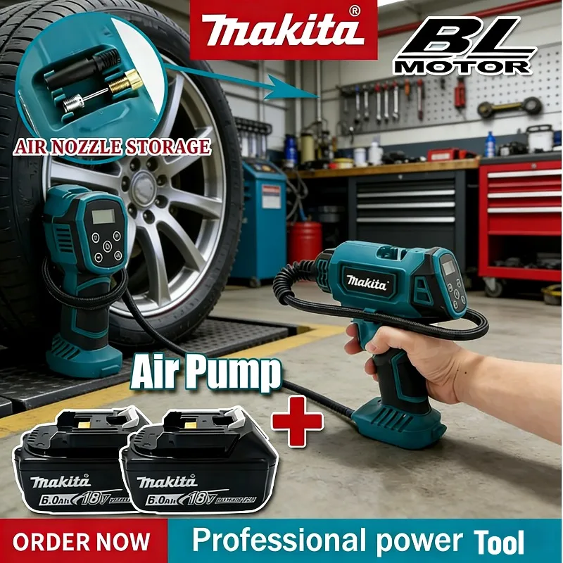 

Электрический насос Makita 18В, портативный ручной воздушный компрессор, автомобильный автоматический насос для подкачки шин