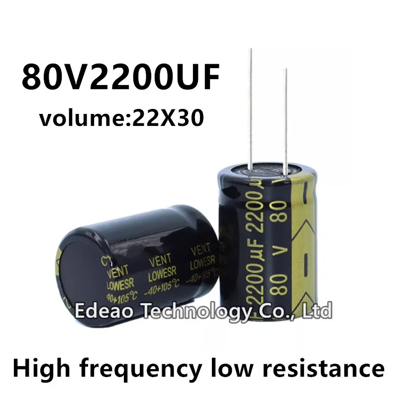 2pcs/lot 80V 2200UF 80V2200UF 2200UF80V volume: 22X30 22*30 mm High frequency low resistance aluminum electrolytic capacitor