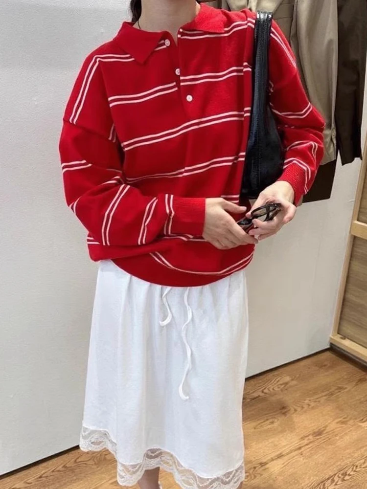 Chic Herbst Neue Faul Sle Ne Lose Kleine Gestreifte Gestrickte Top frauen Faion Pendeln Sle Koreanische Lose Fit Lange Sve