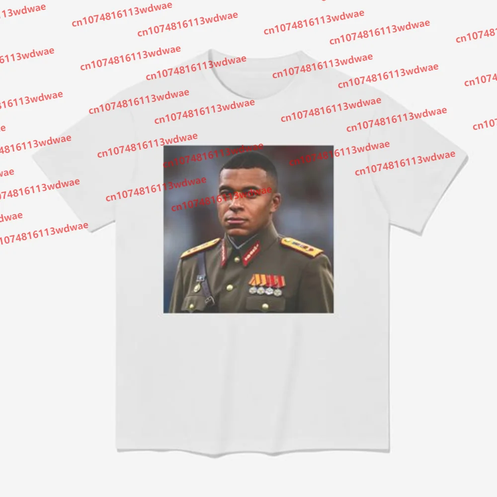2026 New Mbappe Military Uniform Portrait T Shirt Men Short Sleeve Football Star Fan Casual Graphic Tee Streetwear Sport Kid Top