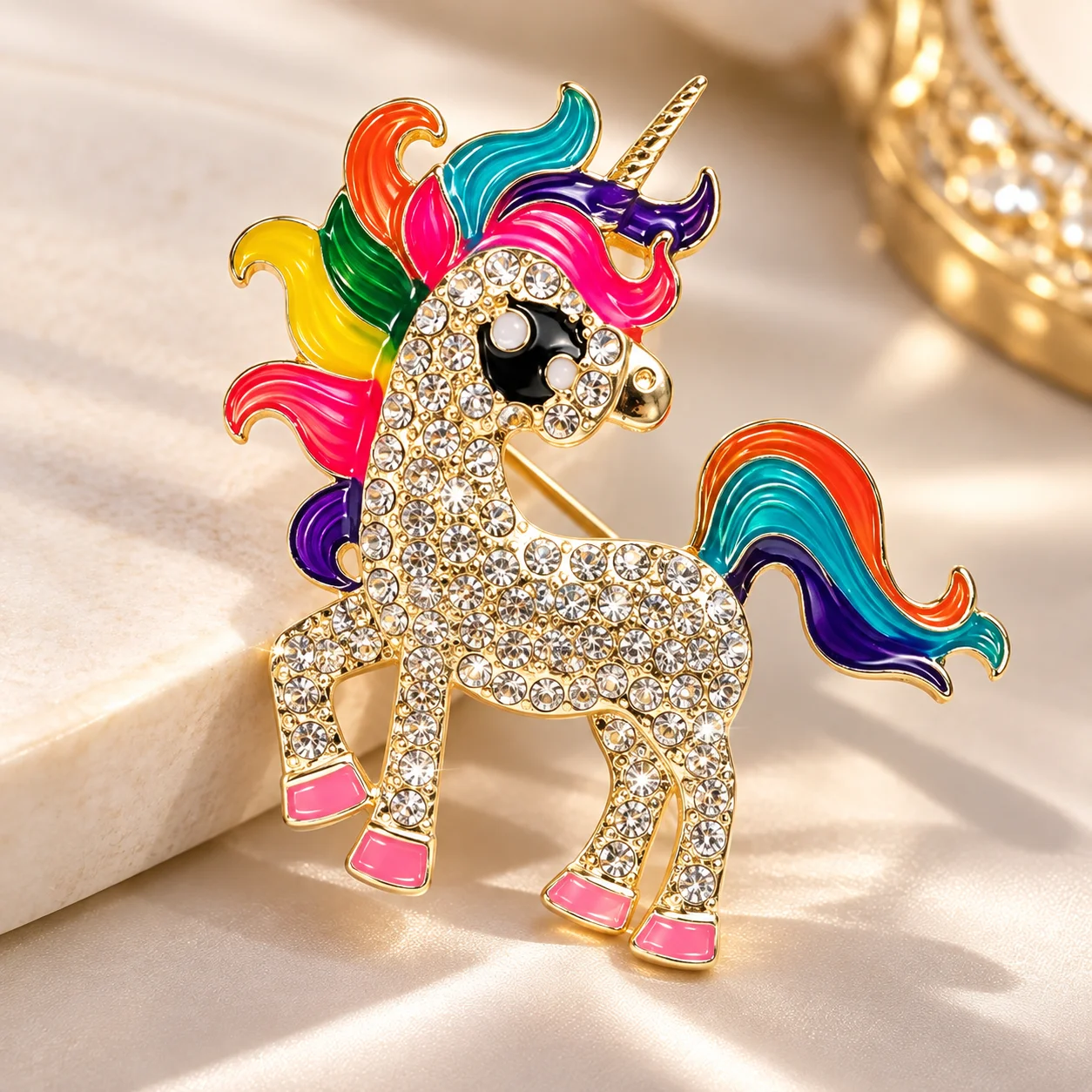 Colorful Unicorn Brooch for Women, Rhinestone Alloy Rainbow Horse Design Pin, Enamel Painted Sparkling Animal Brooch, Adult Ladies' Suit Jacket Sweater Coat Scarf Dress Accessory, Daily Commute Party Banquet Photography Outfit Accessory, Fashionable Versatile Elegant Brooch, Eye-Catching Personalized Accessory, All-Season Trendy Style, Gift Recommendation, New Hot-Selling Cross-Border Fashion Jewelry, Hat Accessory, Exquisite Cute Animal Brooch, Light Luxury High-End Feel, Shining and Eye-Catching Personalized Accessory, All-Season Trendy Style, Gift Recommendation, New Hot-Selling Cross-Border Fashion Jewelry