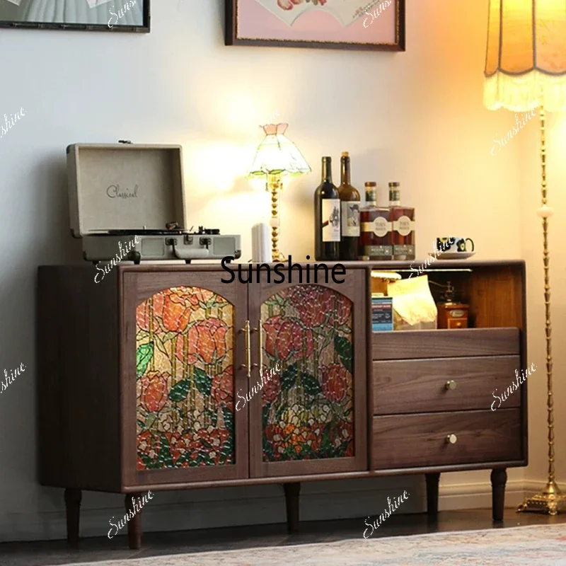 

Integrated wall-to-wall living room sideboard, solid wood home vintage multifunctional storage cabinetTJ