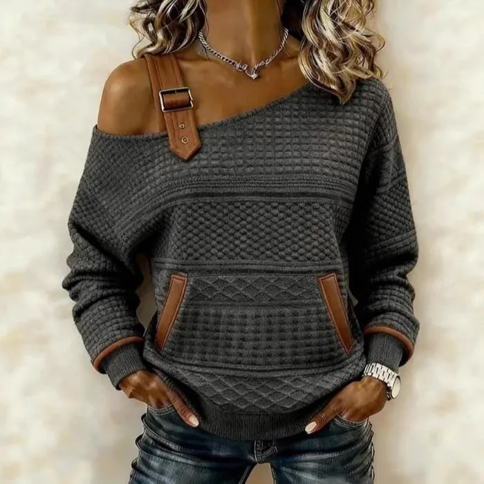 

2026 New European American Style Patchwork Denim Women's Fashionable Versatile Long Sleeve Top For Autumn And Winter