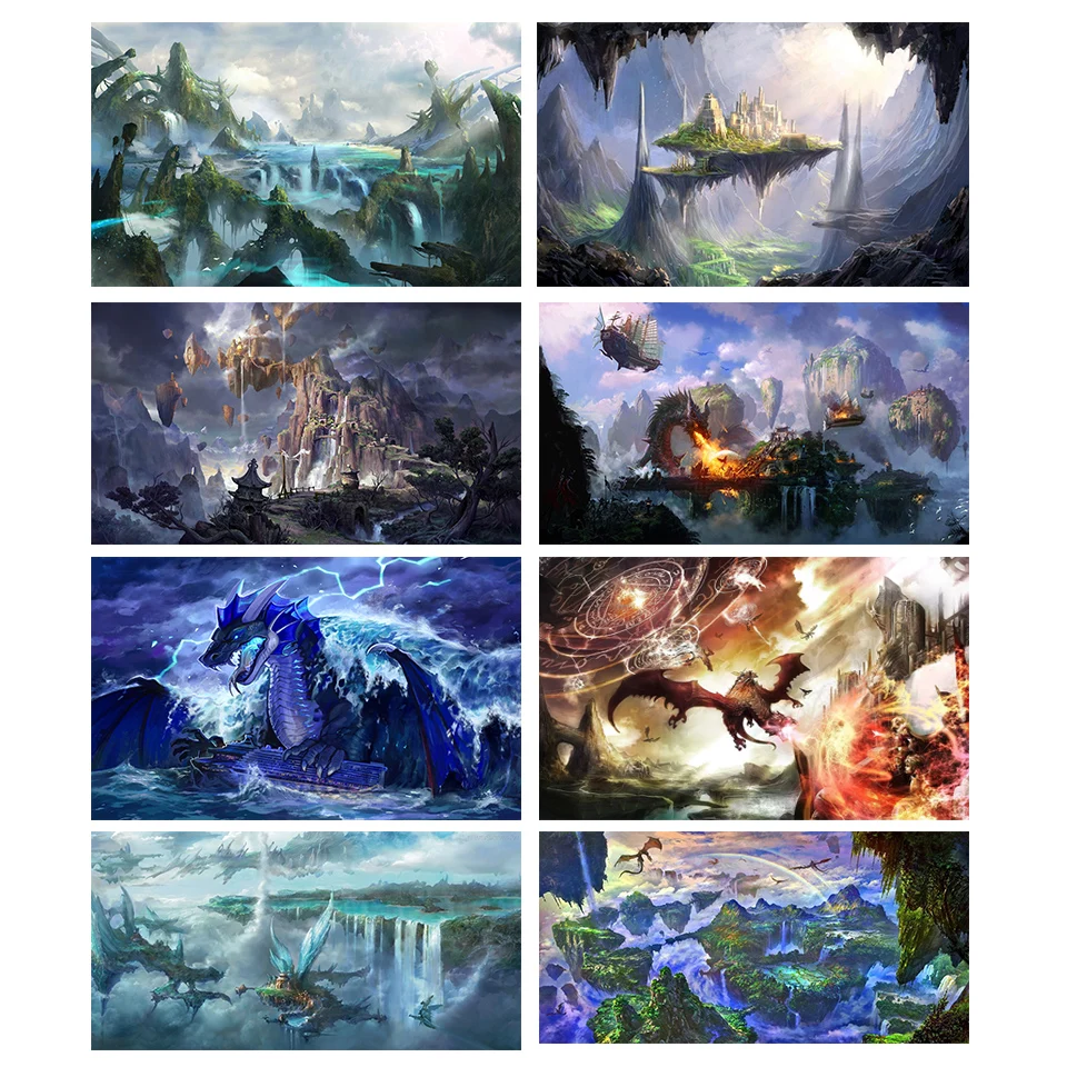 Fantasy world dragon forest 5d diy diamond painting full drill mosaic art cartoon castle landscape diamond embroidery home decor