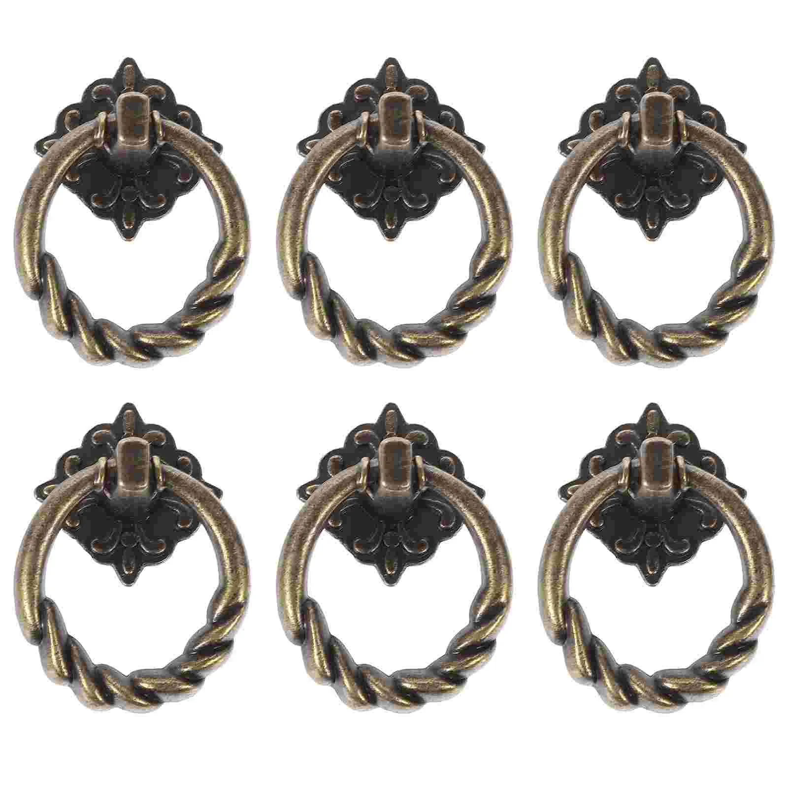 6pcs Ring Drawer Handle Cabinet Knobs Dresser Cupboard Handles Knob Metal Vintage Bronze Kitchen Door Drawers Wardrobe Hole