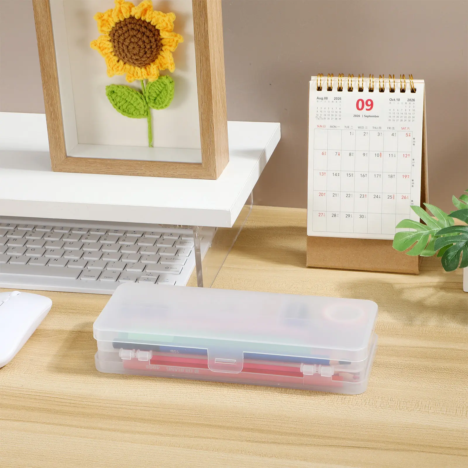 Transparent Frosted Double-Layer Pencil Case – High-Capacity Multi-Compartment Snap-Lock Plastic Organizer