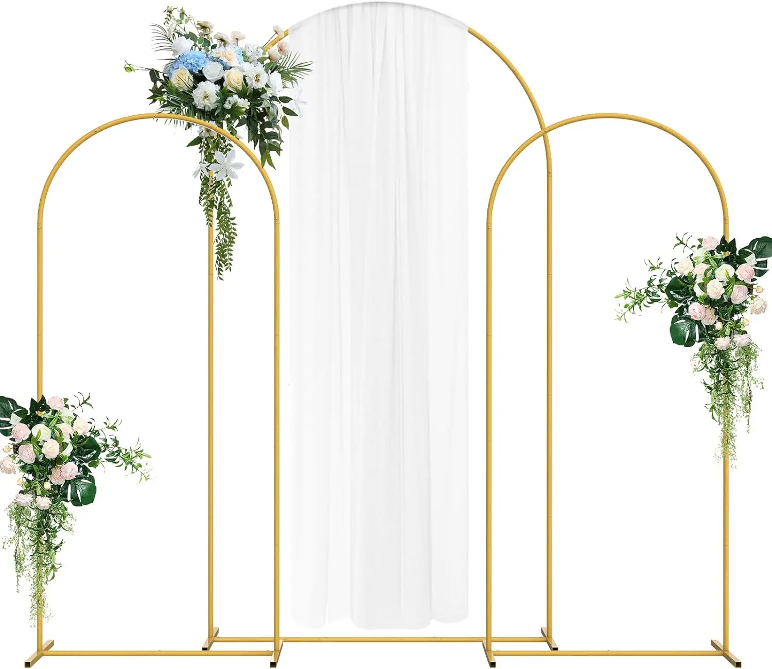 Wedding Arch Backdrop Stand 7.3FT& 6.6FT& 6.6FT Set of 3， Metal Arch Backdrop Stand for Wedding Ceremony Baby Shower, Outdoor In