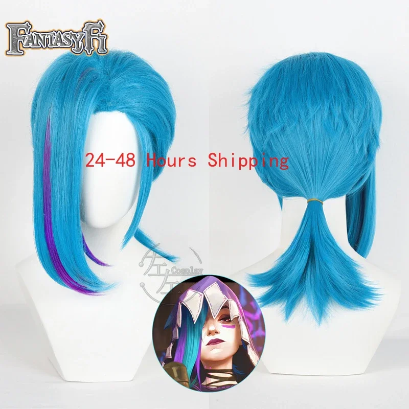 Anime LOL Arcane Temporada 2 Vi Jinx Cosplay peluca Vi 45cm pelo negro Jinx 45cm pelo azul pelucas cortas pelo sintético resistente al calor