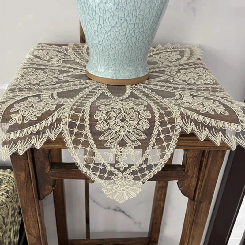 Popular lace round Christmas flower Embroidery table cloth cover wedding tea tablecloth kitchen Table decoration and accessories