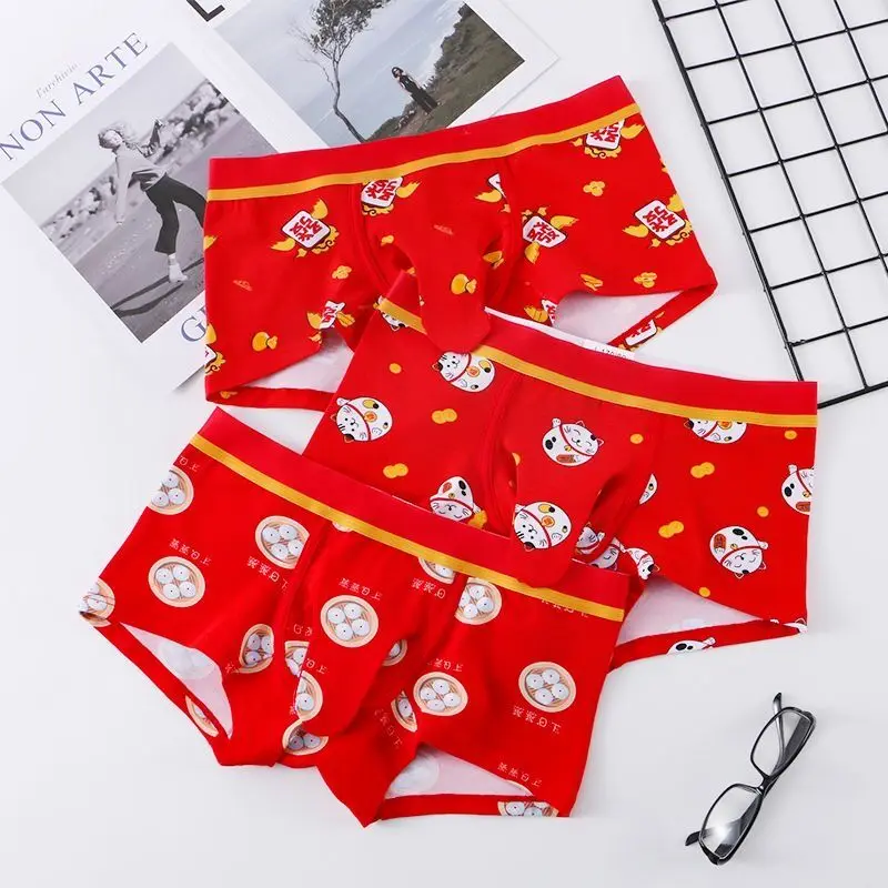 Elephant Nose Cotton Boxers For Men Red Sexy Seamless Underwear Shorts Breathable Underpants Panties Male Erotic Lingerie Shorts