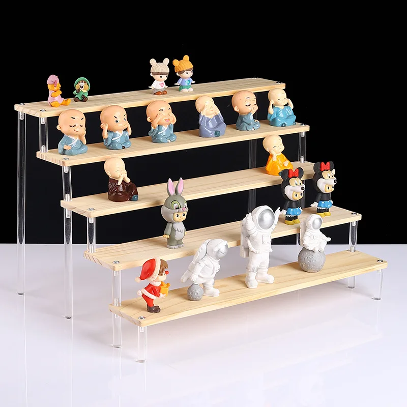 Solid Wood Acrylic Handmade Display Stand Bedroom Jewelry and Cosmetics Placement Stepped Design Storage Rack for Car Model Toys