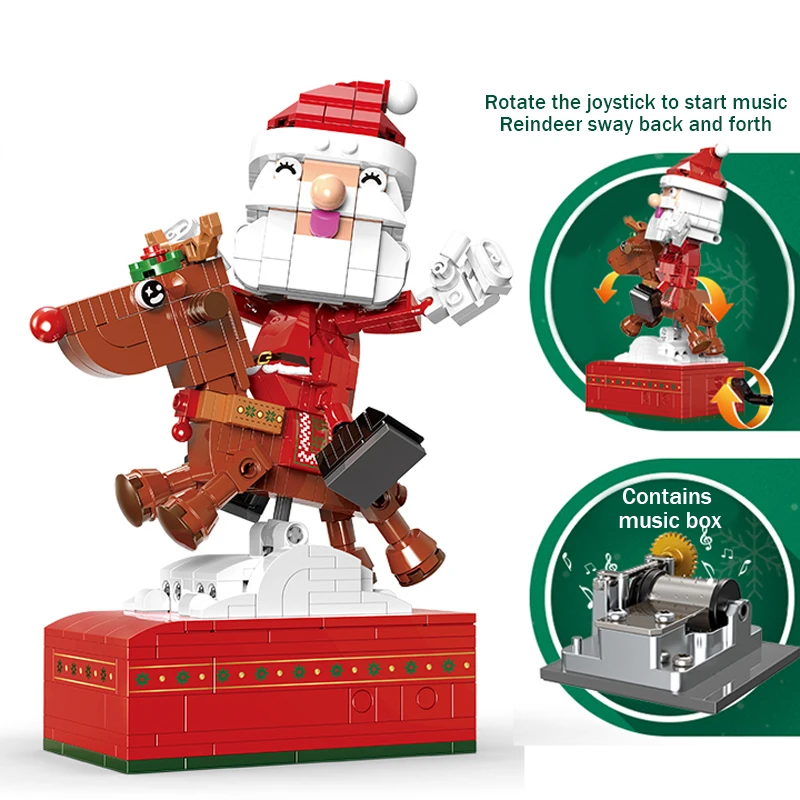 Bloques de construcción de renos de Navidad DIY, ladrillos de Papá Noel con caja de música, ladrillos autoensamblados para cumpleaños, regalos de cumpleaños, 440 Uds.