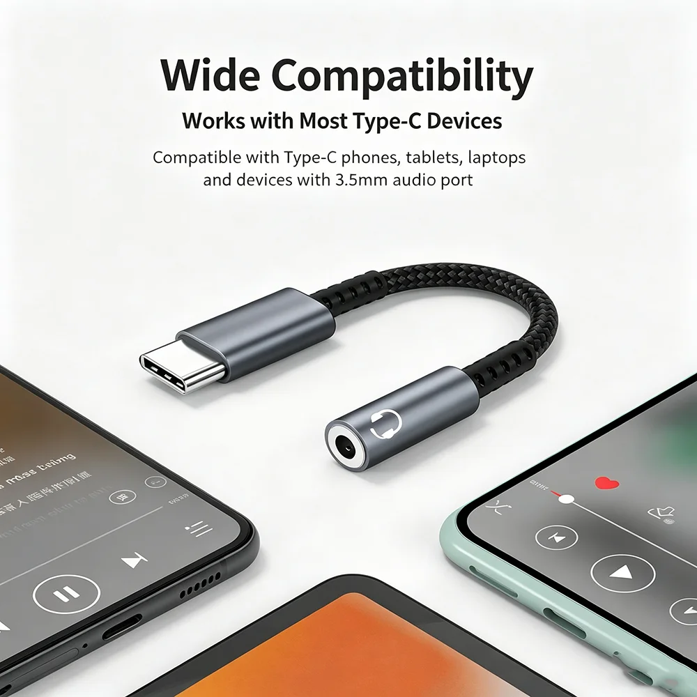 HANNUO Type C to 3.5mm Audio Adapter Cable USB C to 3.5mm Female Headphone Jack Adapter For iPhone 17 16 Samsung Digital Decoder