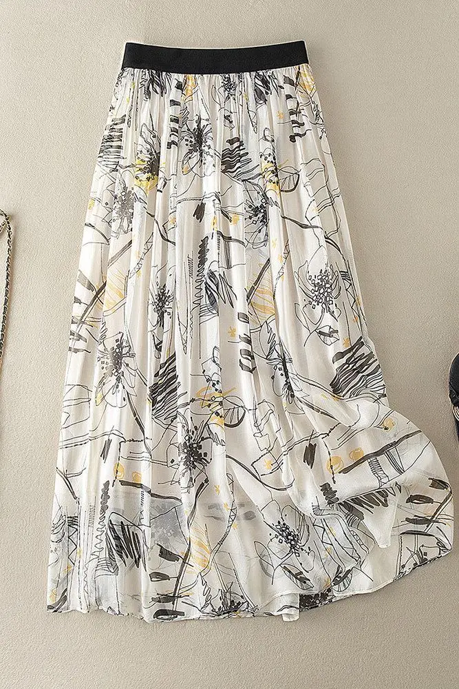 Women Midi Skirt High Waist A Line Flowy Style Breathable Vintage Y2K Casual Streetwear Dates Classic High Street Dresses S769