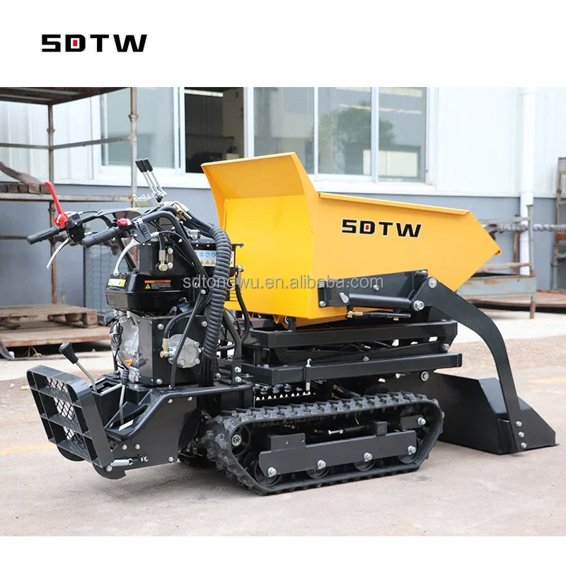 New 1Ton Mini Crawler High Tip Lifting Motocarriola Dumper 500kg 700kg Rubber Track Transporter Dumper for Hot Sale