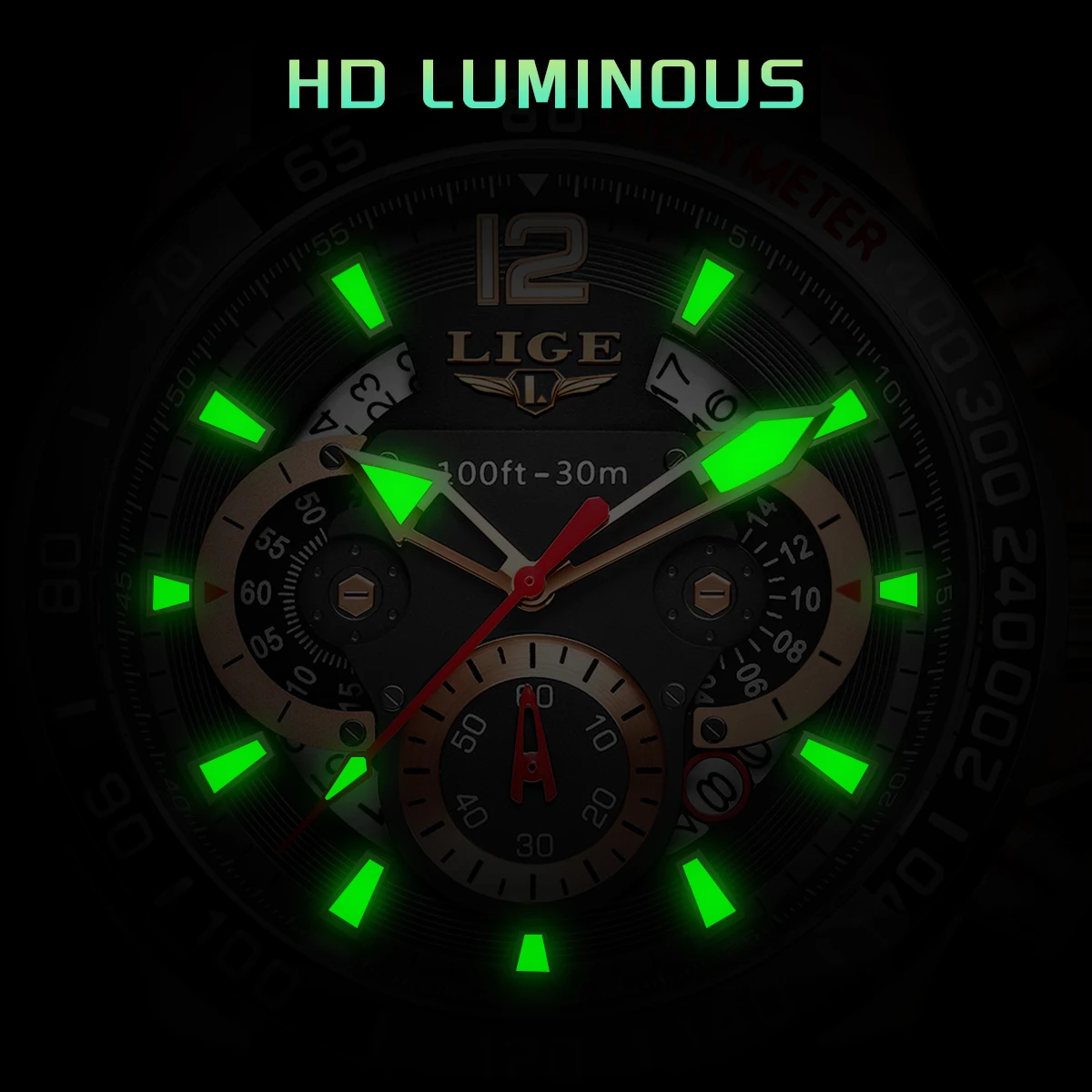 

LIGE Original Men's Watch Business Sports Multi functional Calendar Time Code Watch Silicone Band Luxury Brand Quartz Men Watch