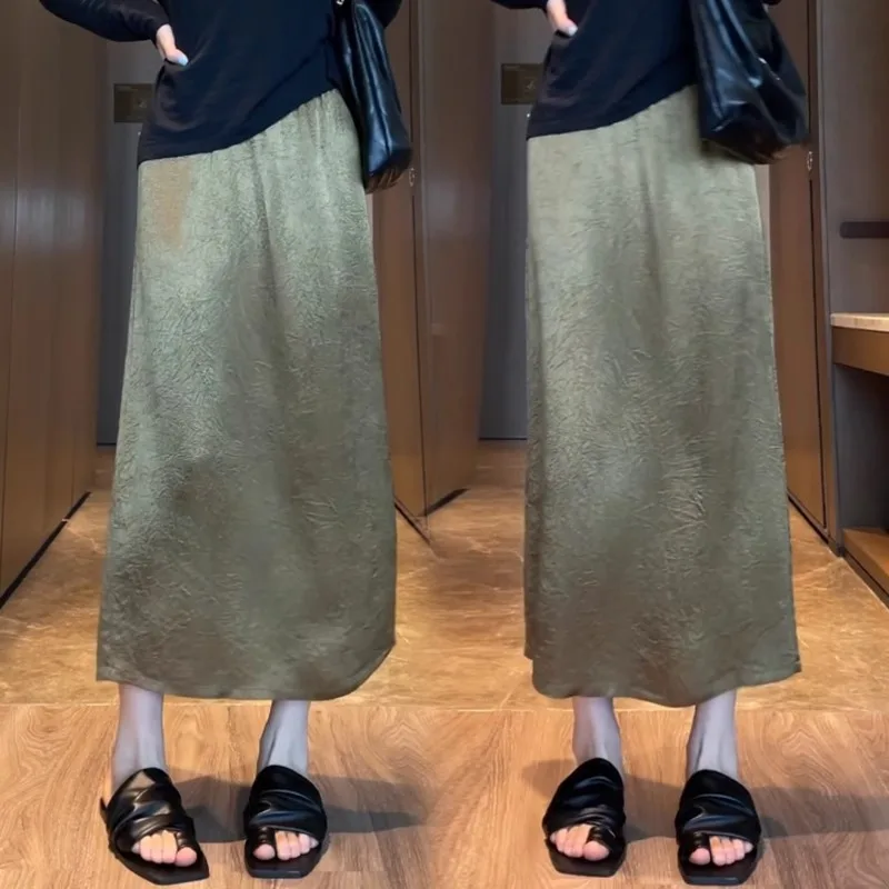 

Fashionable Midi Skirt for Women Summer High-End Elegant Non-Iron Mid-Length A-Line Slit Bodycon Skirt