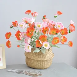67CM4 Head Poppy Artificial Flower Home Interior Decoration Wedding Ornament Feel Moisturizing Premium Flocked Poppy