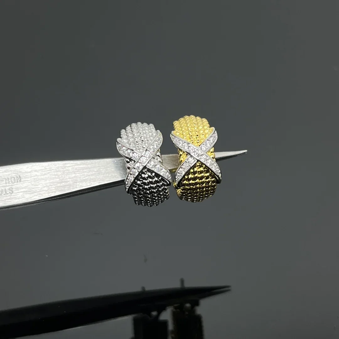 

2025 new color separated cross inlaid diamond hemp rope bead earrings classic series fashionable and versatile earrings