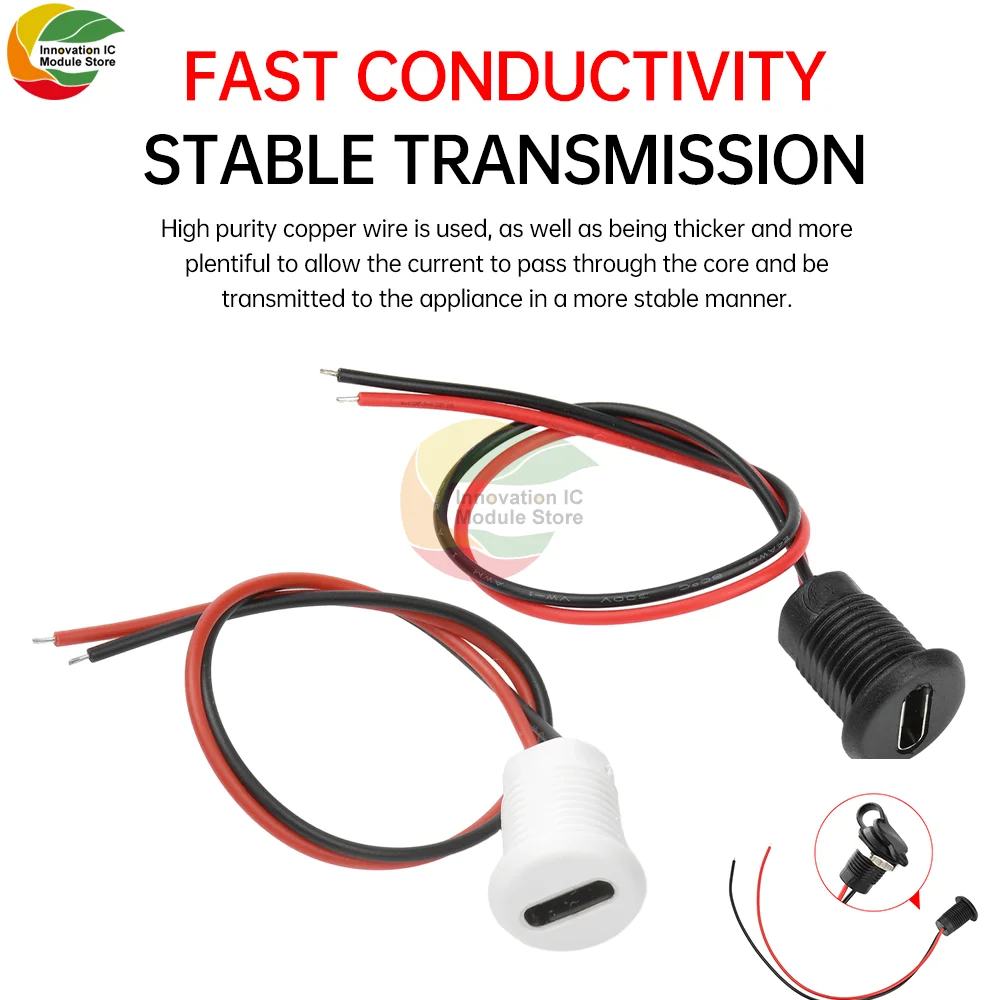 

2-pin USB Type C Waterproof Connector Type C Waterproof Female Chassis Connector Locking Outer Threads Without Terminals