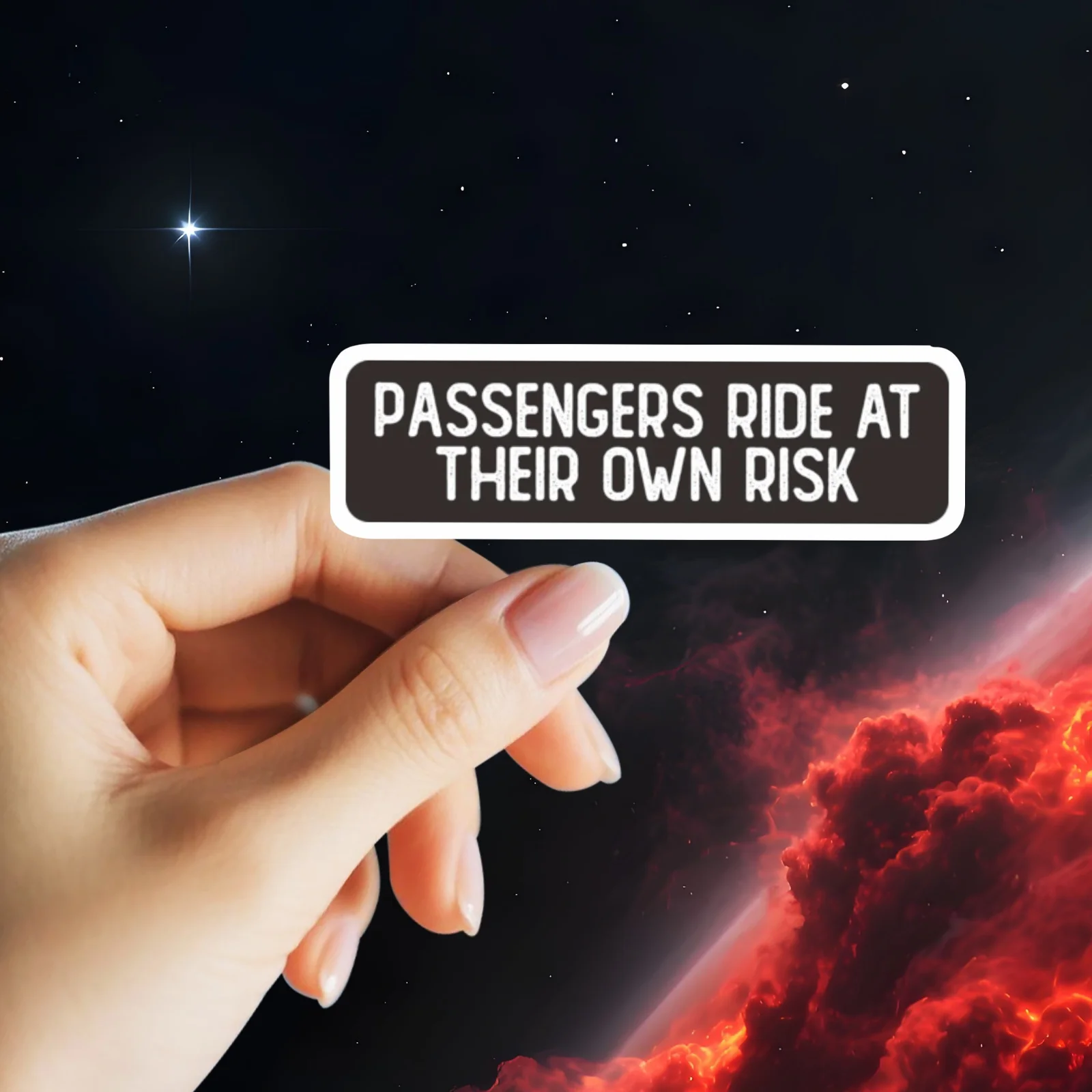 

Passengers Do It At Their Own Risk | Fun Warning Sticker - Waterproof Vinyl Self-Adhesive Flower for Motorcycles, Laptops