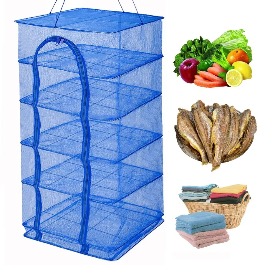 

6-слойная складная сетка для рыбы, складная нейлоновая сетка, подвесная сетка для сушки рыбы, для креветок, рыб, фруктов, овощей, трав, с Zi