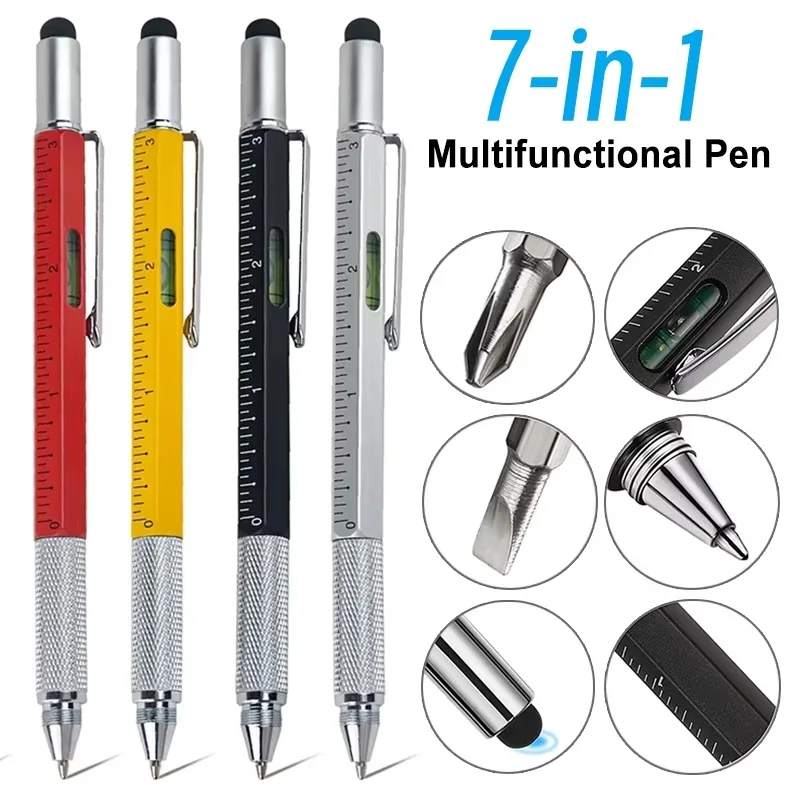 Multi-functional Ballpoint Pen Screen Stylus Capacitive Pen With Screwdriver Ruler Levelgauge Refillable Ballpoint Pencil Tools