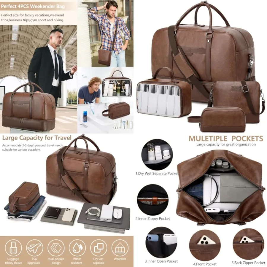 

Weekender Bag for Women Men Large Overnight Bag Travel Duffel Bag with Shoe Compartment Toiletry Satchel Bag Carry On Bag Fit 2