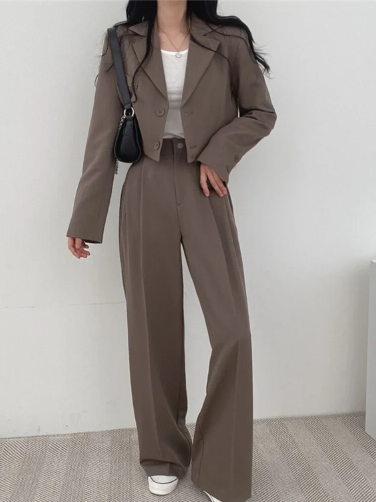 Zestaw spodni damskich Casual Short Blazer Two Piece Sets Girl Outfits New Pure Color Office Wear Fashion Pantsuit Spring Autumn 2024