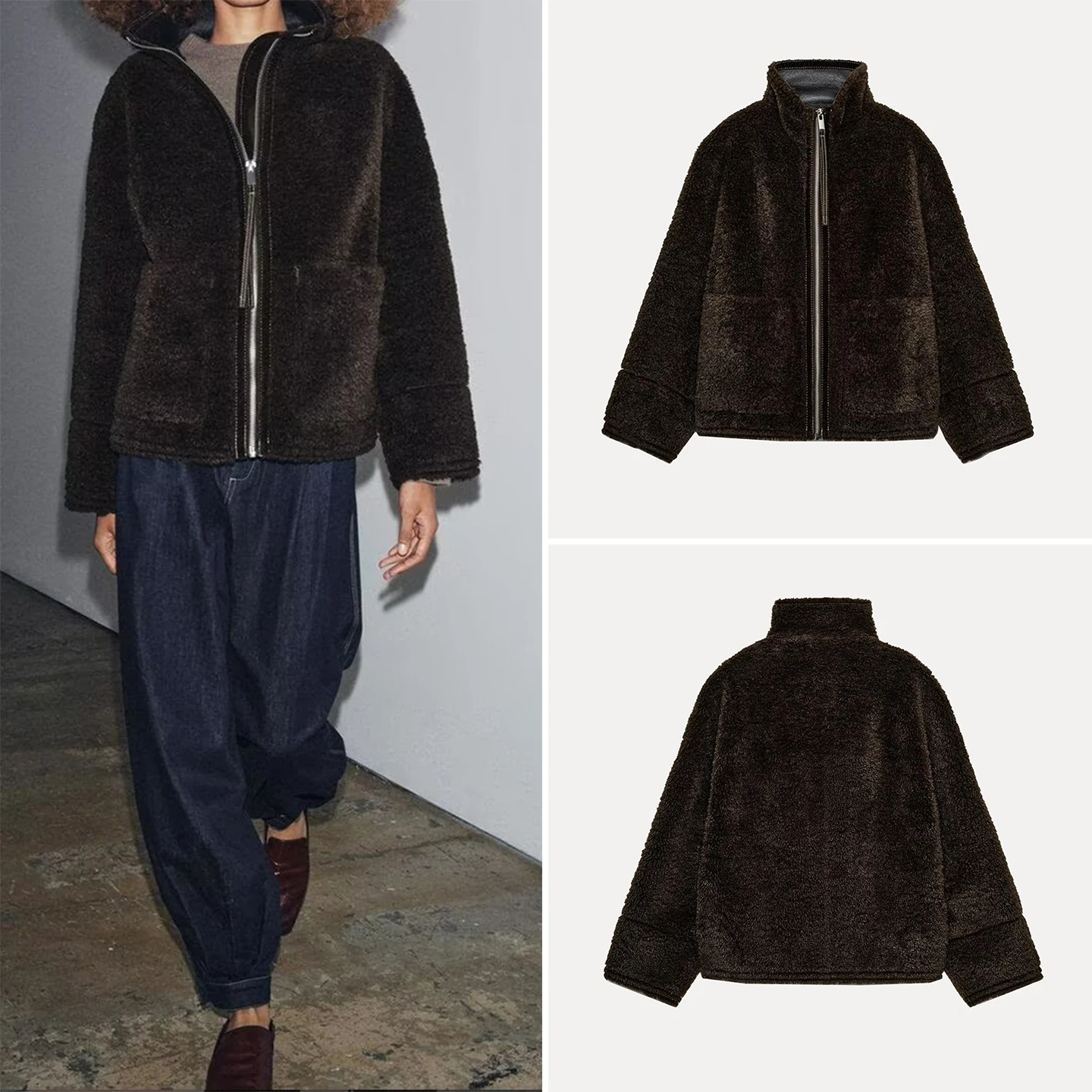 Versatile Leather And Fur Jaet 2025 Autumn New Women's Faion Series Cabinet 849 Straight Tube Long Sve Zipper ort Coat