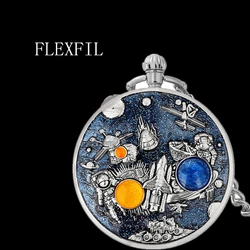 FLEXFIL-Reloj de bolsillo con caja de música para hombre y mujer, pulsera de mano de cuarzo con diseño de cielo espacial, de aleación, con manivela, cadena Fob