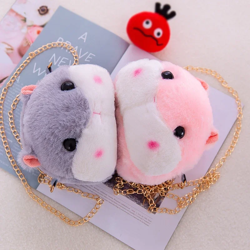 Bonito dos desenhos animados hamster bolsas de pelúcia crianças ombro crossbody saco feminino corrente diagonal saco boneca de pelúcia menina pele do falso telefone bolsa