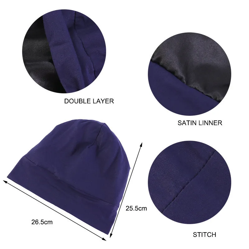 Gorro Modal Suave com Forro de Cetim para Mulheres, Bonnet Sedoso, Boné de Dormir, Cachos Femininos, Envoltórios de Cabelo, Chapéus Turbantes