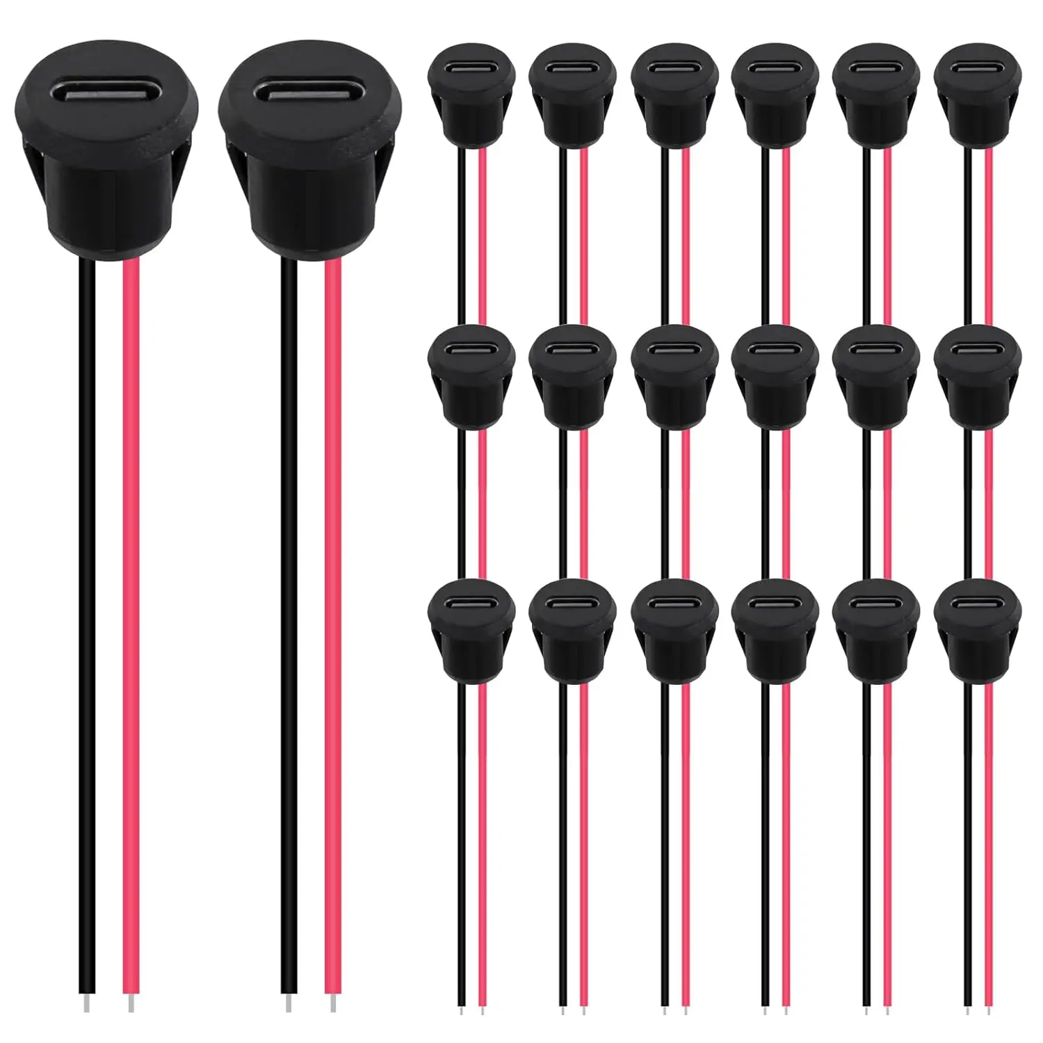 20PCS Type-C Female Chassis Wire 2Pin USB Connectors Type-C Female Socket Connector Black(Round Without Terminal)