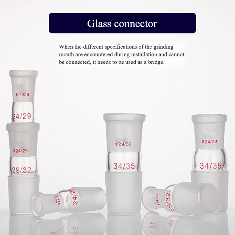 

Glass adapter with large plug, small plug, large variable diameter adapter, rotary evaporator ground adapter