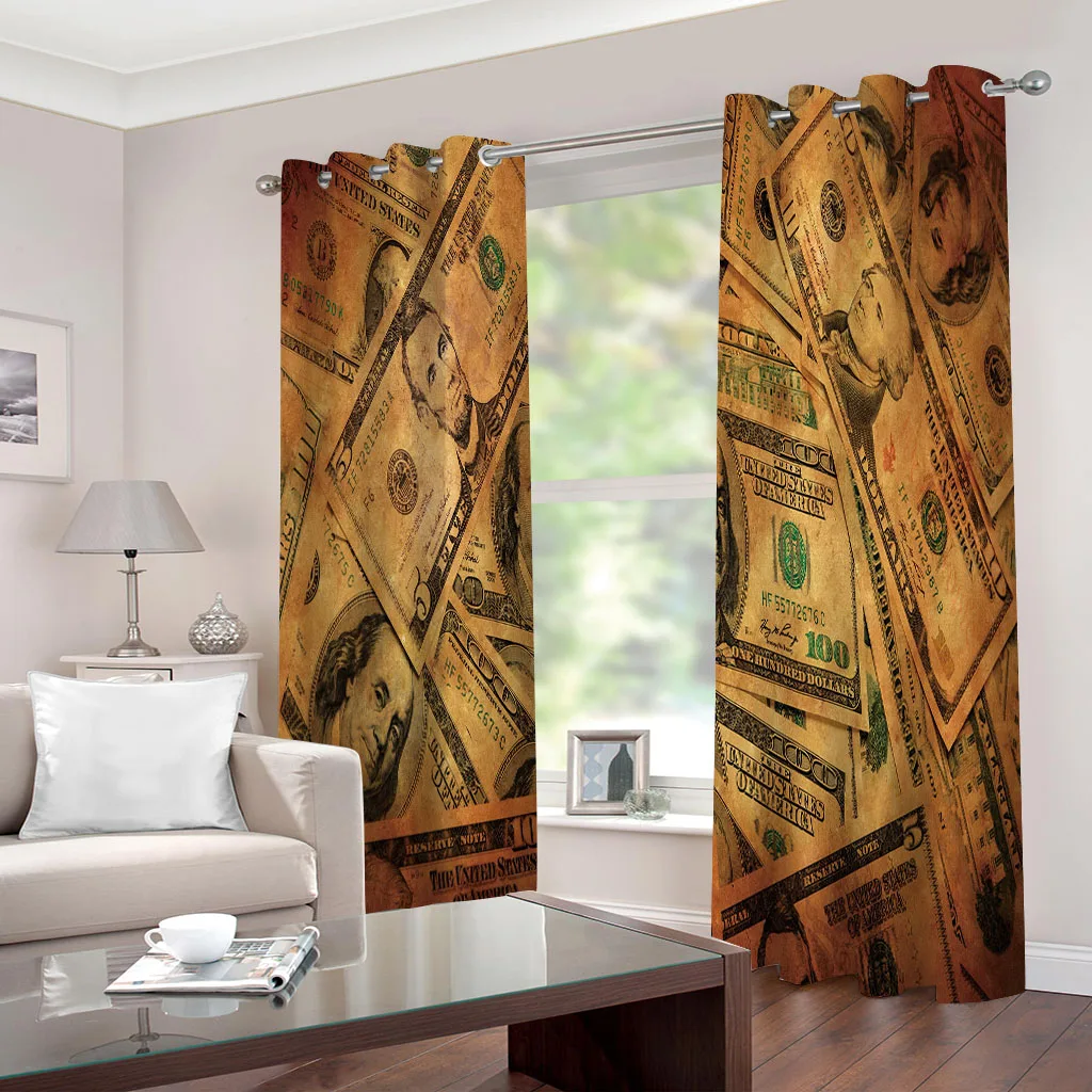 HUANZHUANG Living Room Curtains 2 Pieces Fashion Creative Dollar Patterns Mount Digital Printed Curtains Polyester Home