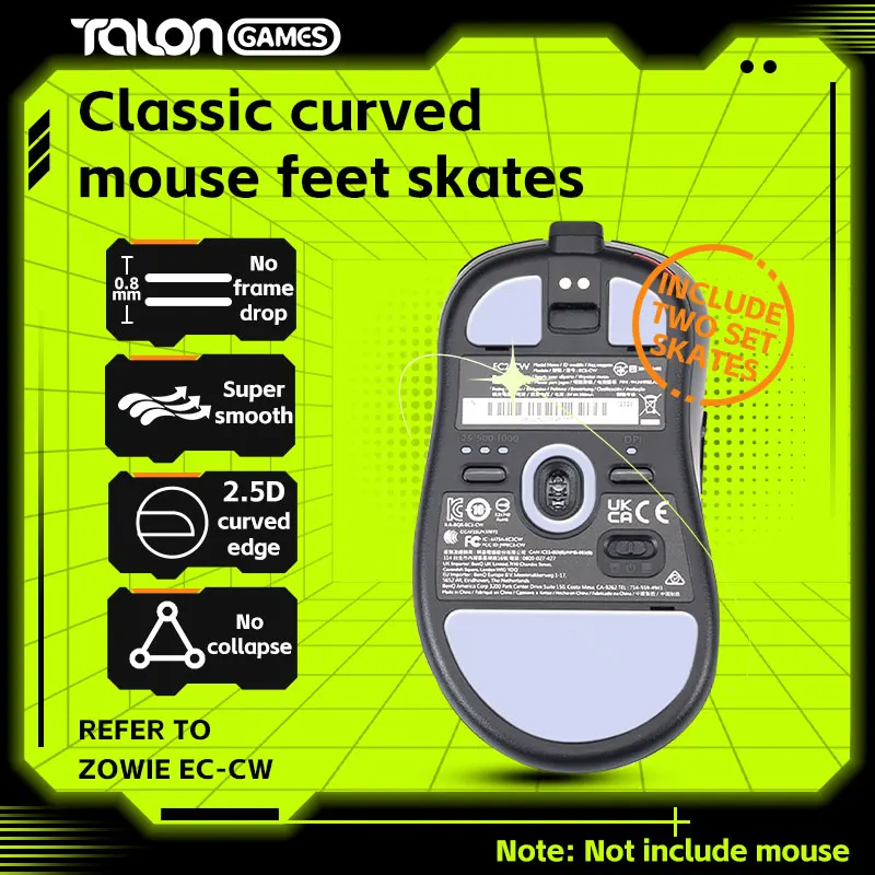 2 set TALONGAMES Mouse Feet grigio chiaro Custom curvi Edge Mouse Skates per Zowie EC1-CW / EC2-CW Gaming Mouse Feet sostituzione