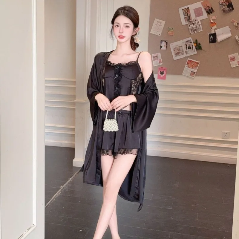 

Female Summer Girl Pure Desire Suspender Shorts Loungewear Set Pajamas Female Pink Sexy Pure Desire Underwear Ice Silk Pajamas