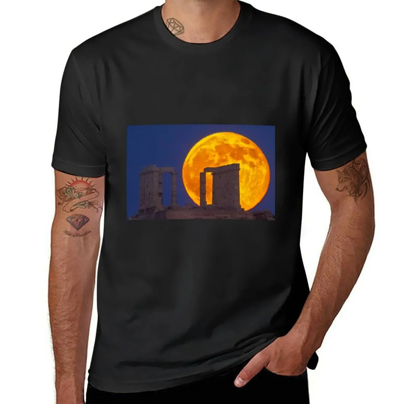 Full Moon & the Temple of Sounion, Athens T-Shirt vintage t shirts graphic tee shirt Blouse mens big and tall t shirts