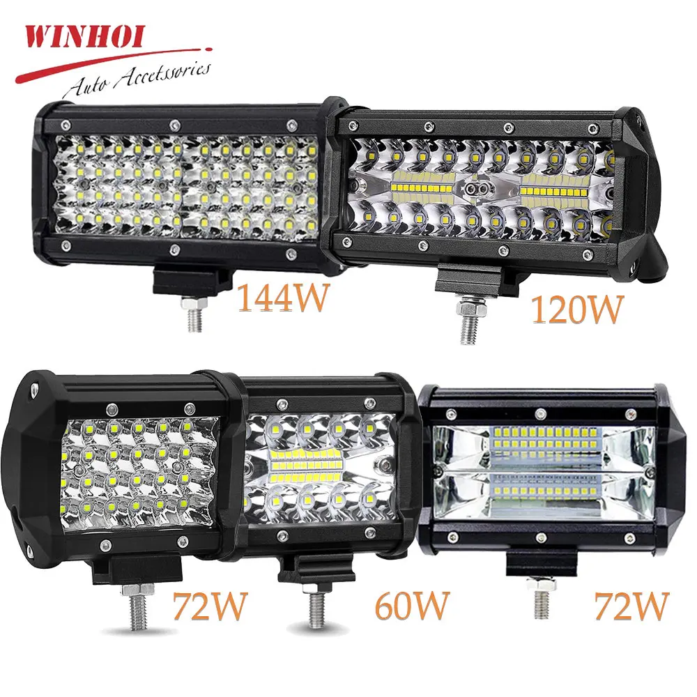 

144W 120W 72W 60W Led Light Bar Offroad 12V 24V Headlights 4X4 Flood Spotlights Lightbar for Atv Tractor Truck Auto Fog Lamp