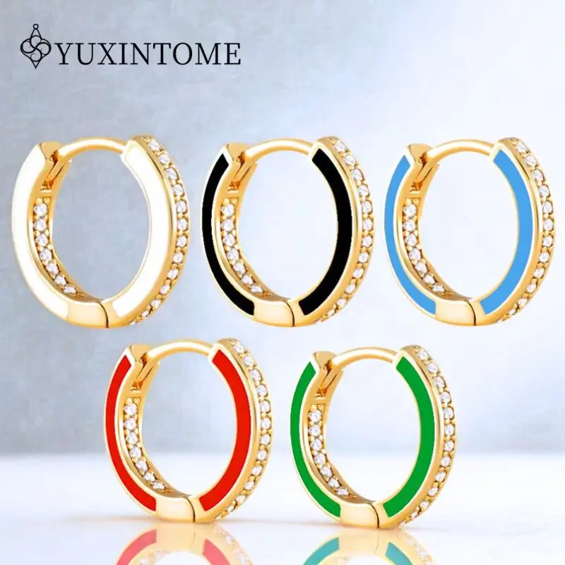 

YUXINTOME 925 Silver Needle Enamel Zircon Hoop Earrings Luxuriously Set With Crystal Ear Buckles Jewelry Gifts Pendientes