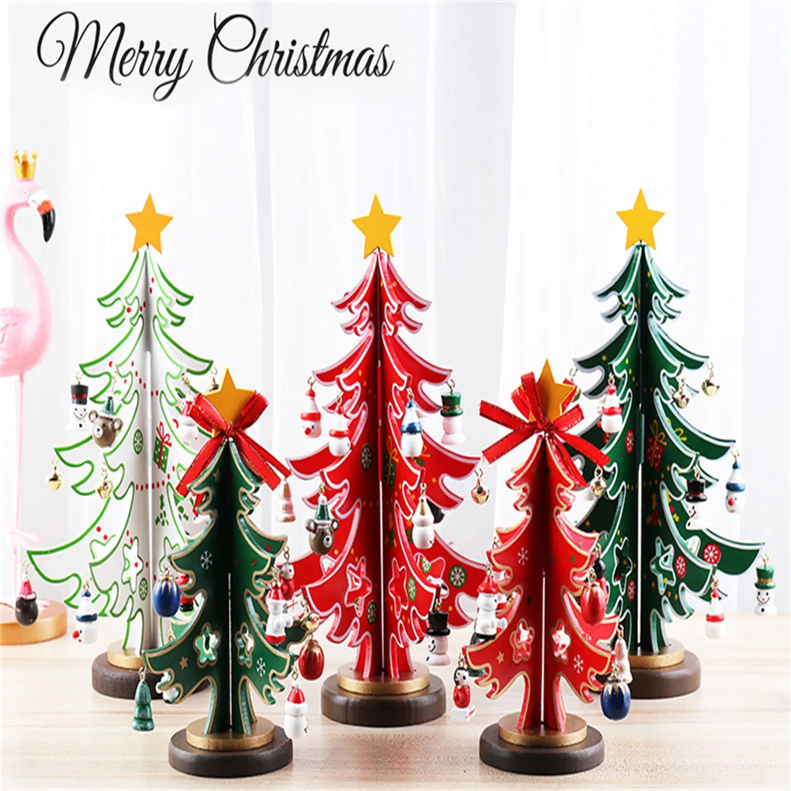 New Christmas Decorations Wooden Christmas Tree Home Decoration Creative DIY Assembly Desktop Decoration Wooden Hand Toy