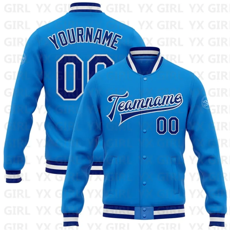 

Custom Electric Blue Royal-White Bomber Full-Snap Varsity Letterman Jacket 3D Printed Baseball Button Jacket